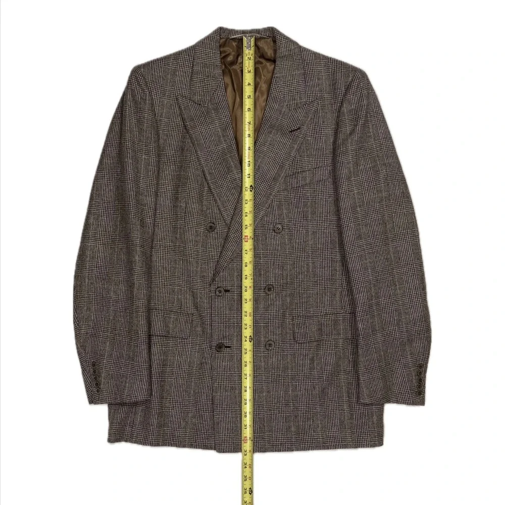 Vtg Chester Barrie Union USA Wool beige glen check double breast blazer men 44R